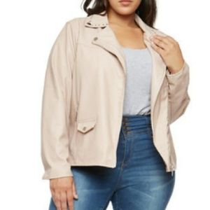 Plus Size Studded Collar Faux Leather Jacket